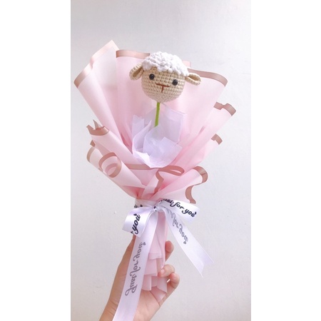 Bó hoa len handmade-Đầu thú bông