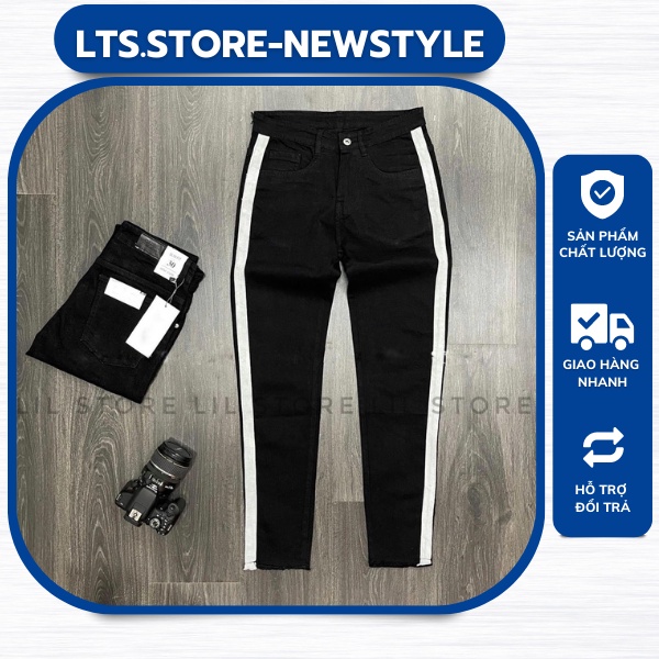 Quần jeans nam đen sọc trắng chất bò vải co dãn dày dặn trẻ trung năng động mẫu mới nhất LTS-STORE