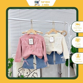 Set áo len cardigan kèm quần bò ống loe điệu đà cho bé gái size 8-20kg