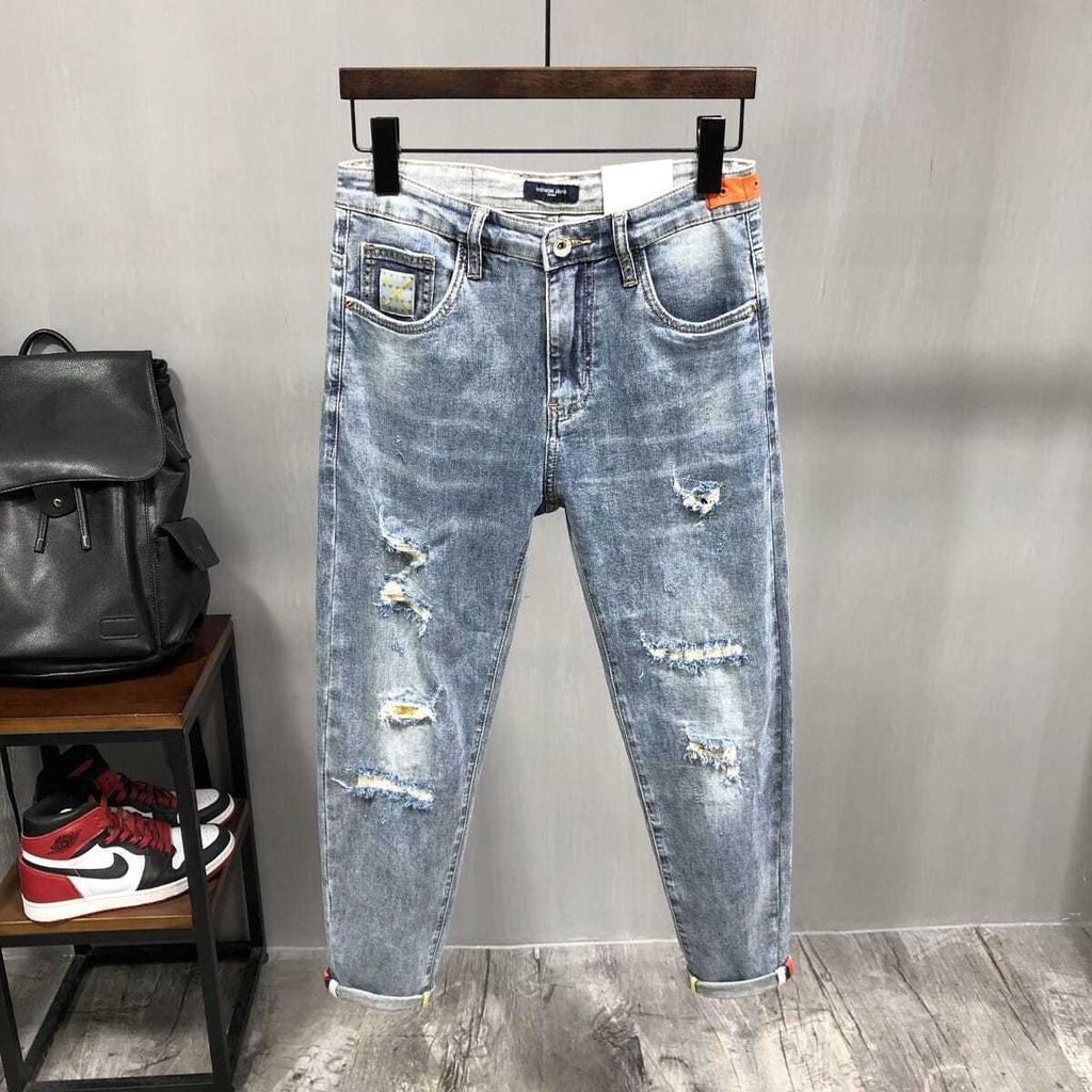 Bộ Áo Thun Và Quần jeans Rách Dáng Ôm Co Giãn Thời Trang Mùa Thu Thương Hiệu Gucci Dành Cho Bạn Nam
