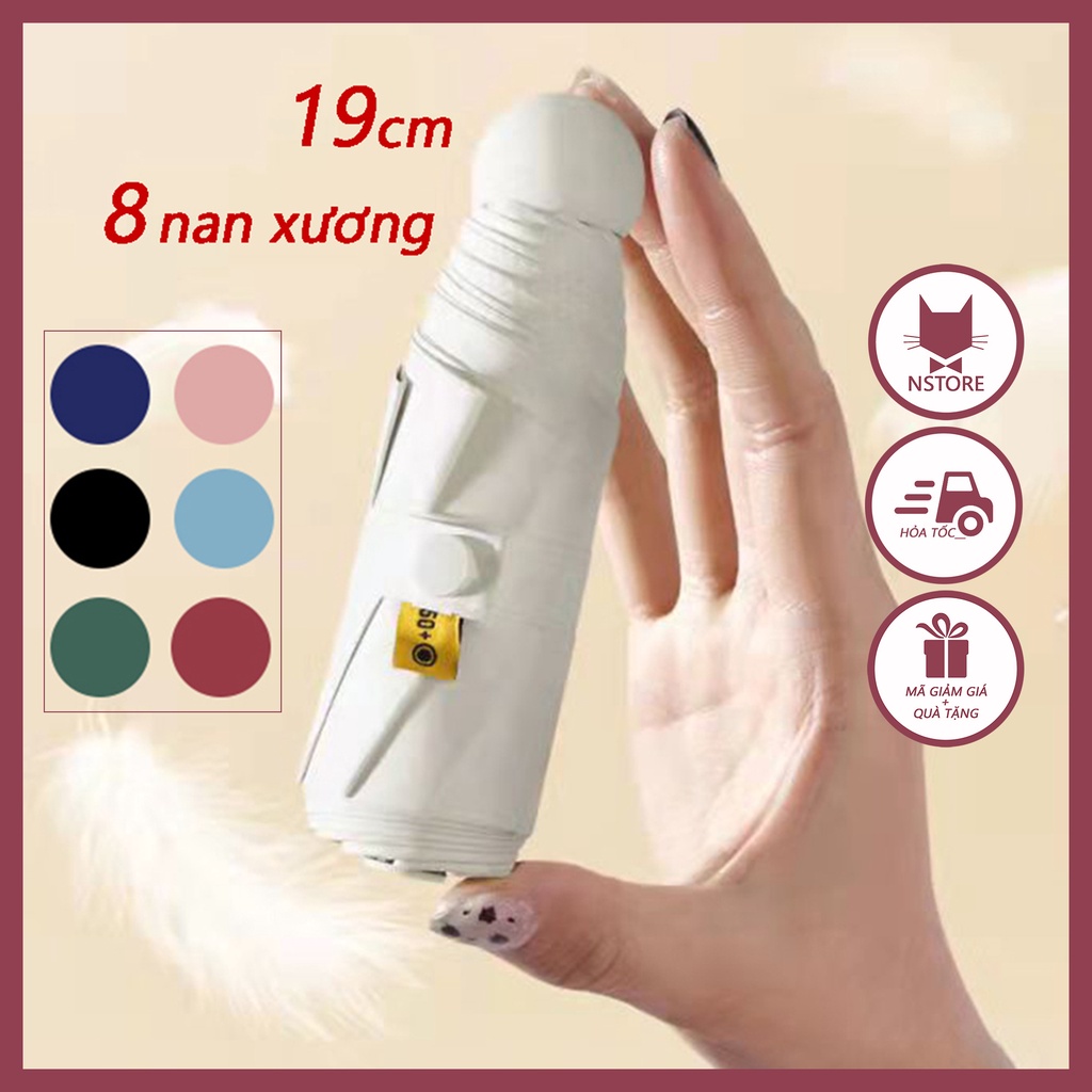 Ô Dù gấp gọn mini bỏ túi 19cm , dù che mưa , chống tia UV 8 nan ( nhiều màu )