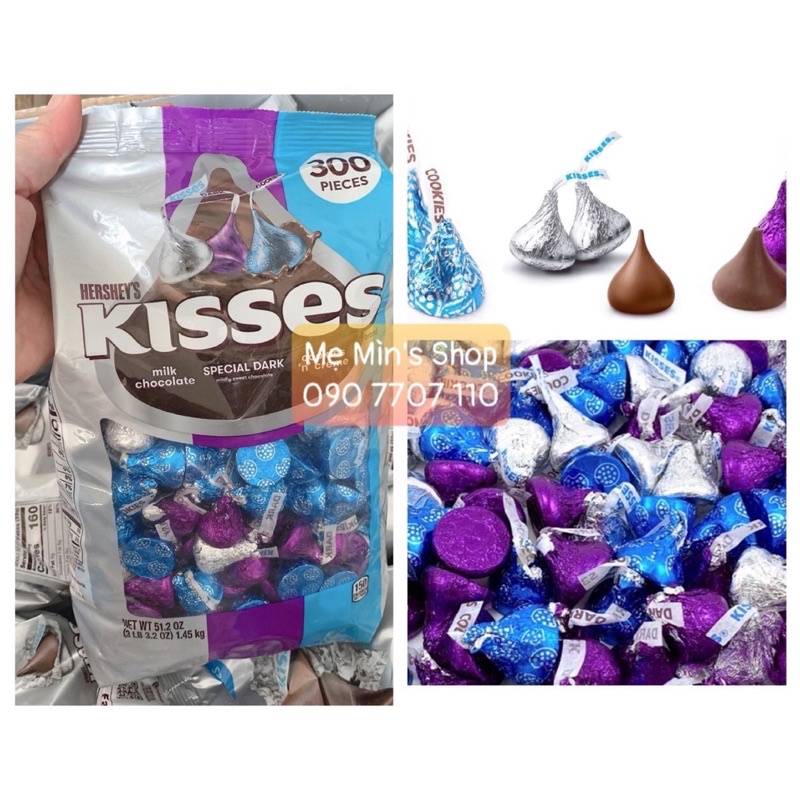 LẺ 300G TỪ TÚI LỚN KẸO CHOCOLATE HERSHEY'S KISSES ASSORTED CHOCOLATE 300 PCS ( 1.45KG)
