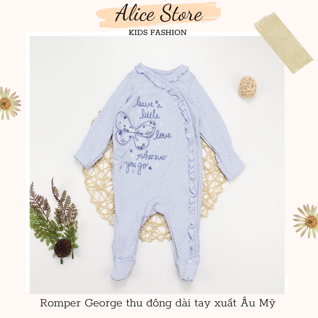 Quần áo trẻ em mùa đông 💖FREESHIP💖 Body George Dài Tay Gót Liền Cho Bé Gái Họa Tiết Thêu Cánh Bướm- Hàng Xuất