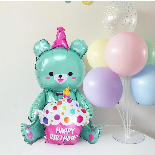 Bóng gấu + bánh cupcake happy birthday 3D trang trí sinh nhật, đồ chơi, quà tặng cho bé
