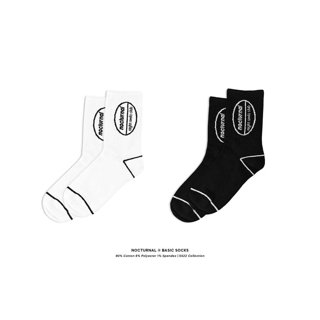 Combo 2 Đôi Tất Vớ NOCTURNAL Basic Socks Trắng & Đen Cotton Unisex Local Brand