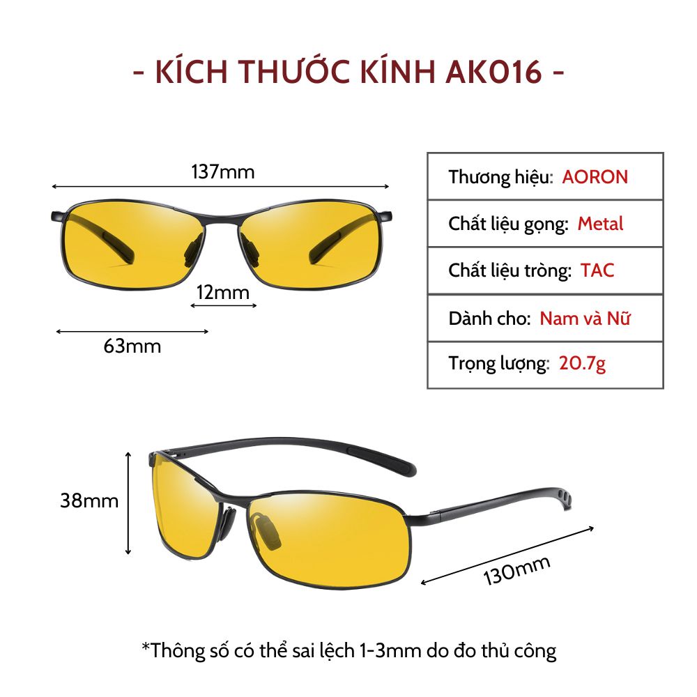 Kính Mát Nam Tròng Vàng AORON Dáng Thể Thao Mắt Phân Cực Tiện Lợi Sử Dụng Đi Đêm Gọng Kim Loại Siêu Bền