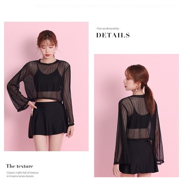 Áo lưới tay dài nữ thời trang, mặc kèm áo bra hai dây siêu đẹp, hack dáng