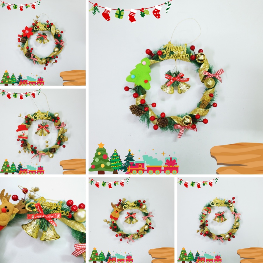 Vòng Treo Giáng Sinh Giả Lá Thông Kim Trang Trí Noel 25cm