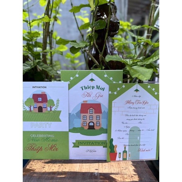 Combo 20 thiệp mời Tân Gia mẫu màu xanh tăng trưởng
