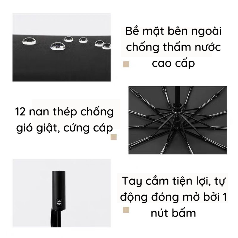 Ô, Dù Che Mưa, Che Nắng 12 Nan Tự Động Gấp Gọn Đóng Mở 2 Chiều, Chống Tia UV, Cỡ Lớn 88334 Tổng Kho Sỉ Gia Dụng