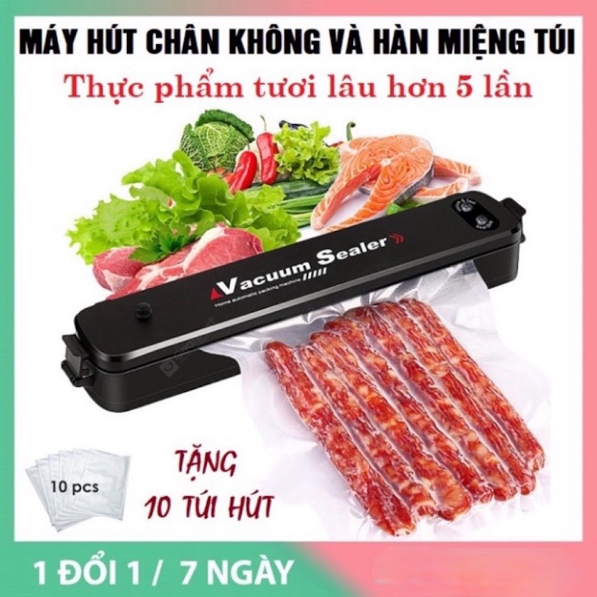 Máy hút chân không Vacuum Sealer tự hàn miệng túi bảo quản thực phẩm tặng kèm 10 túi hút