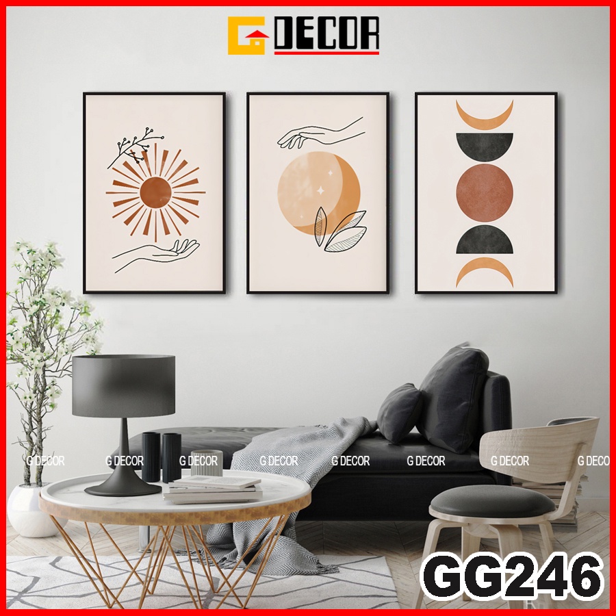 Tranh treo tường canvas khung gỗ 3 bức phong cách hiện đại Bắc Âu tranh trừu tượng trang trí phòng khách phòng ngủ 246