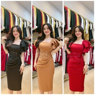 Đầm 75117, đầm tay bèo cổ vuông ôm gọn.