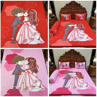 Đám cứoi. Bộ chăn ga gối mẫu đám cưới thun lạnh 5D cao cấp