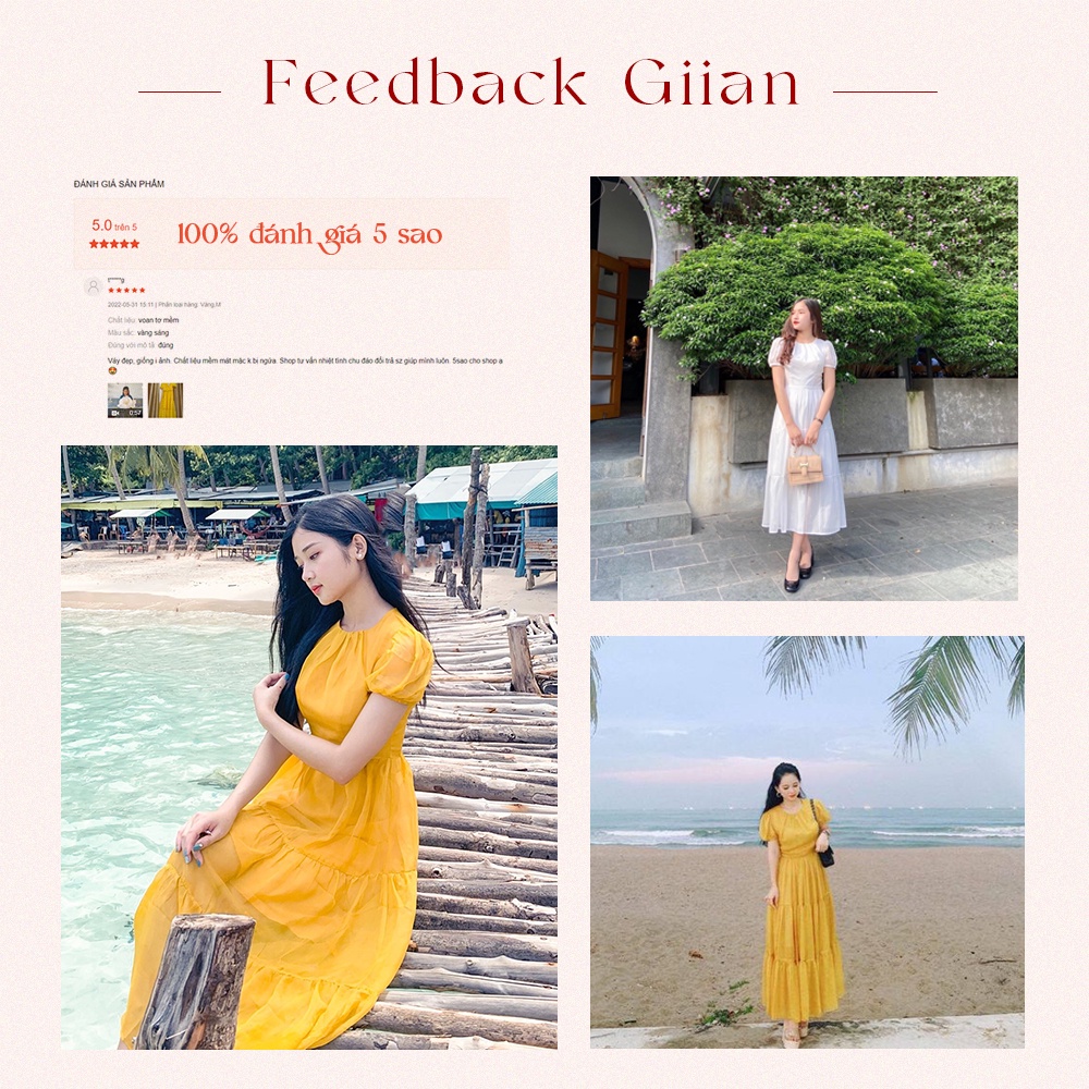 Váy xòe tầng dáng dài chất tơ hàn mỏng nhẹ, có lớp lót  VA0118 thiết kế Giian