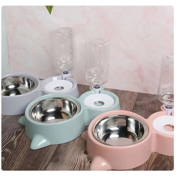 Bát đựng thức ăn tự động cho chó mèo LunaPet BA01 , bát ăn đôi cho chó mèo giá rẻ thiết kế tai mèo cực dễ thương