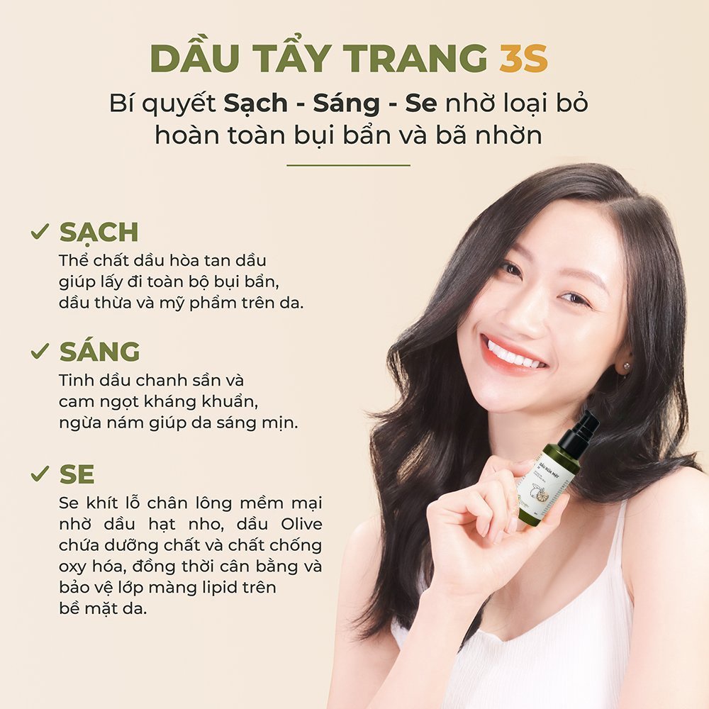 Dầu Tẩy Trang Rửa Mặt 3S Sạch Bã Nhờn Và Cặn Trang Điểm Trên Da Dưỡng Da Sáng Mịn Cỏ Mềm Homelab