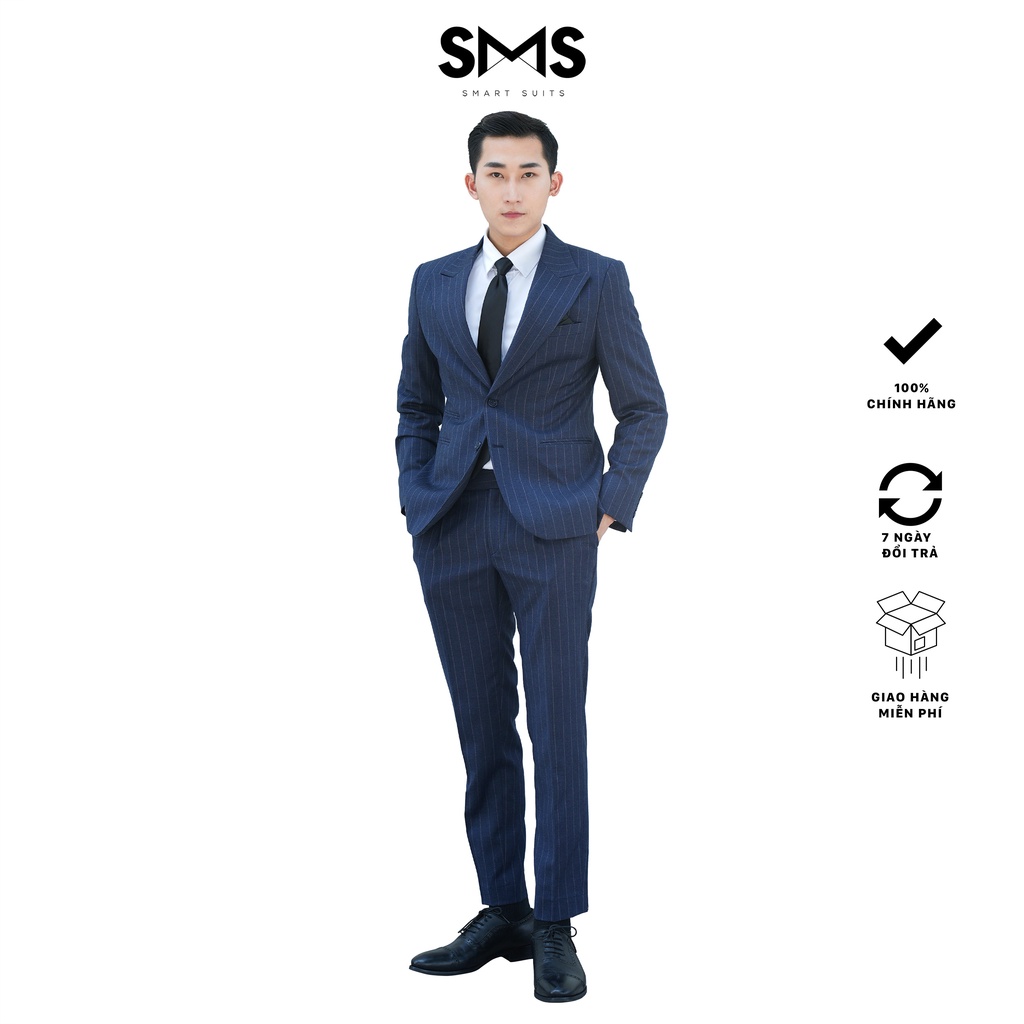 Vest nam xanh navy kẻ sọc, 2 khuy 3 túi phối quần sidetab, suits sartorial, chuẩn form Smart Suits