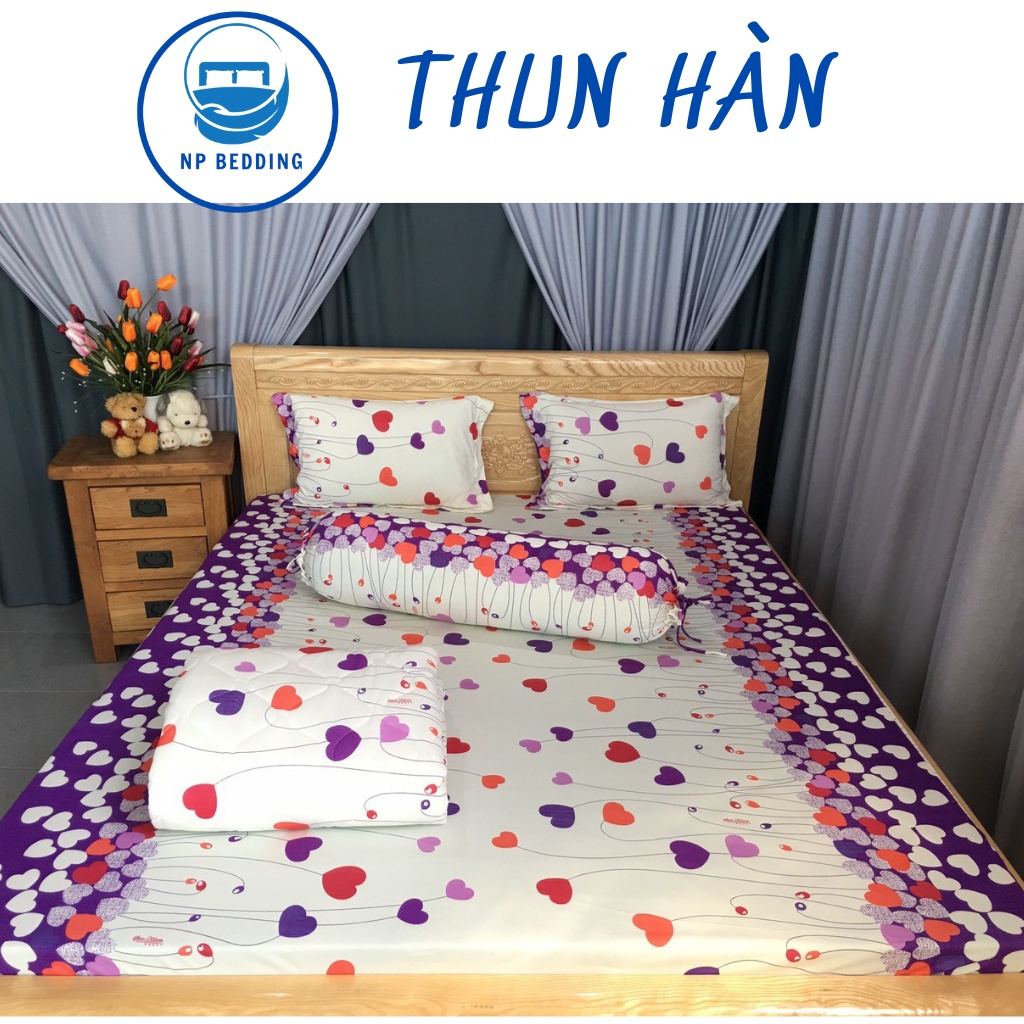 Bộ ga giường thun lạnh hàn quốc,drap trải giường thun 3d size nệm 1mx2m - NP BEDDING