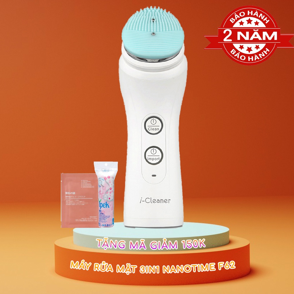 Máy rửa mặt công nghệ siêu âm bổ sung ION 3in1 Nanotime F62 & F62Y HT Beauty làm sạch sâu, se khít lỗ chân lông