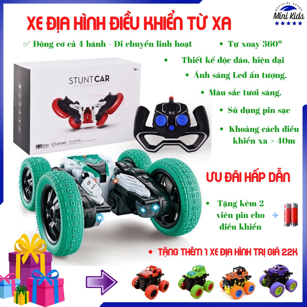 Xe Ô tô địa hình điều khiển nhào lộn StuntCar xoay 360º cùng tuyệt chiêu "Lốc Xoáy" độc đáo - Xe dùng sóng 2.4G pin sạc.