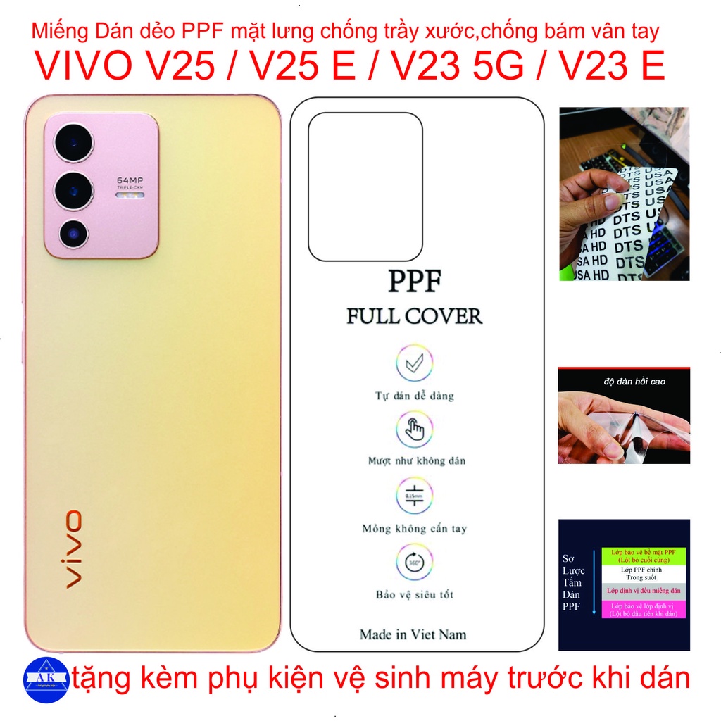 Dán dẻo PPF Mặt lưng VIVO V25 / V25E / V23 5G / V23E Bảo vệ mặt lưng tránh va đập, trầy xước....