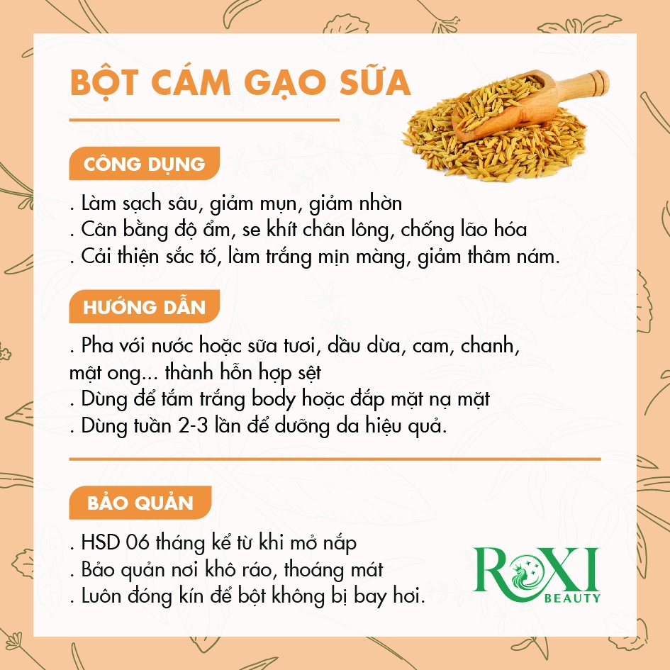Bột Cám Gạo 100% Handmade Nguyên Chất, Giúp Tắm Trắng Body, Dưỡng Ẩm, Dưỡng Da Trắng Mịn - ROXI Beauty