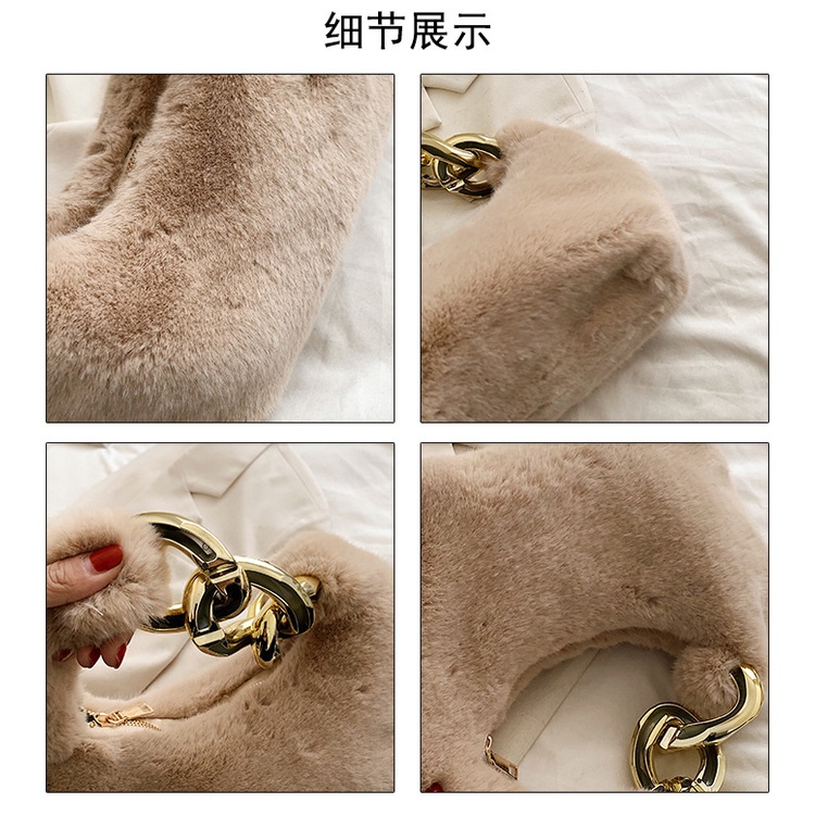 Túi Xách Đeo Vai Phủ Bông Acrylic Cỡ Lớn Phối Dây Xích Thời Trang 2022 Dễ Thương Dành Cho Nữ