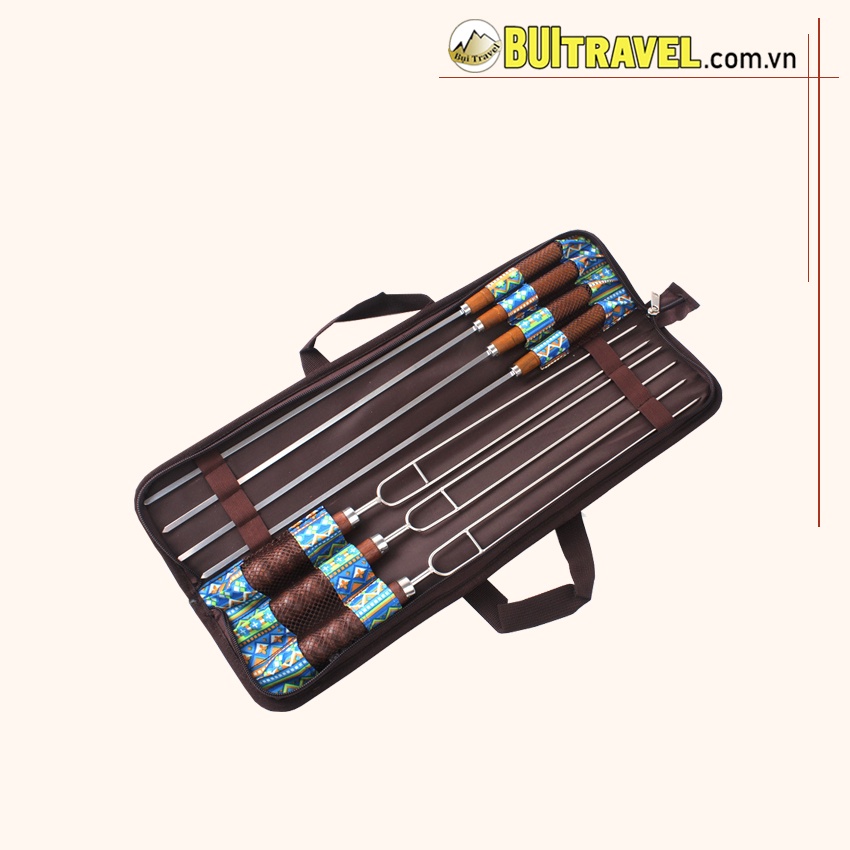 Bộ 7 xiên nướng inox kèm túi đựng BB7311- Bộ xiên nướng BQQ chữ U- Bụi Travel