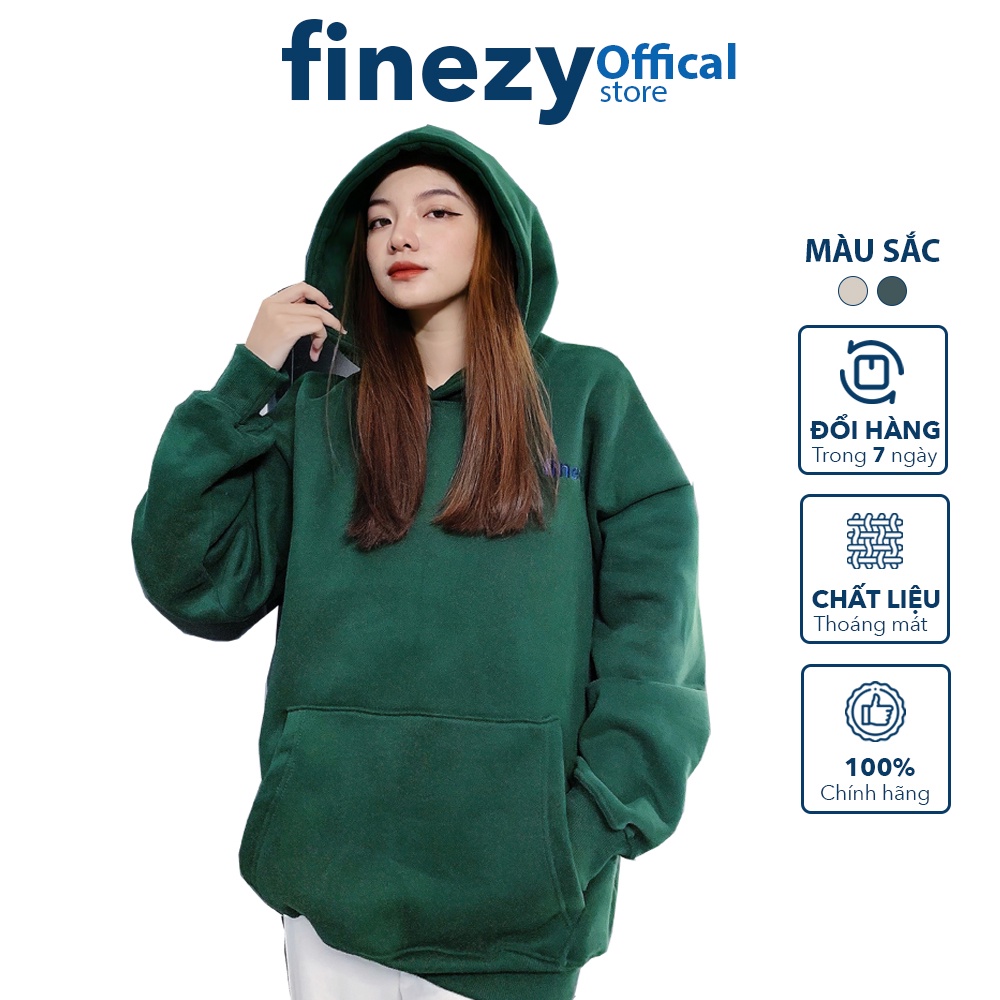 Áo hoodie nam nữ Unisex form rộng, vải nỉ bông cotton dày dặn, 2 màu trẻ trung, thêu logo Finezy