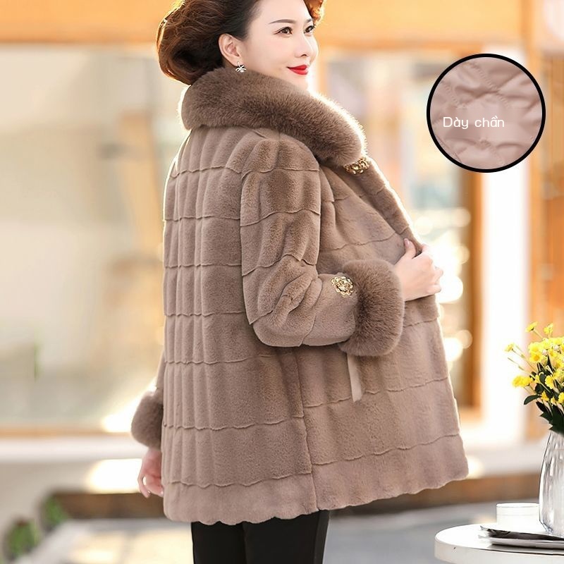Áo khoác mùa đông của mẹ Áo khoác lông cừu cho người trung niên và cao tuổi phong cách phương Tây