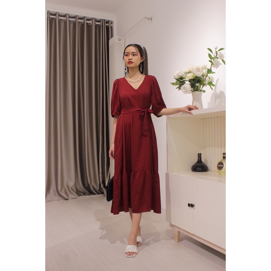 Đầm nữ - váy nữ chất vải lụa màu đỏ đô hàng thiết kế [XÍN - Fashion Design]