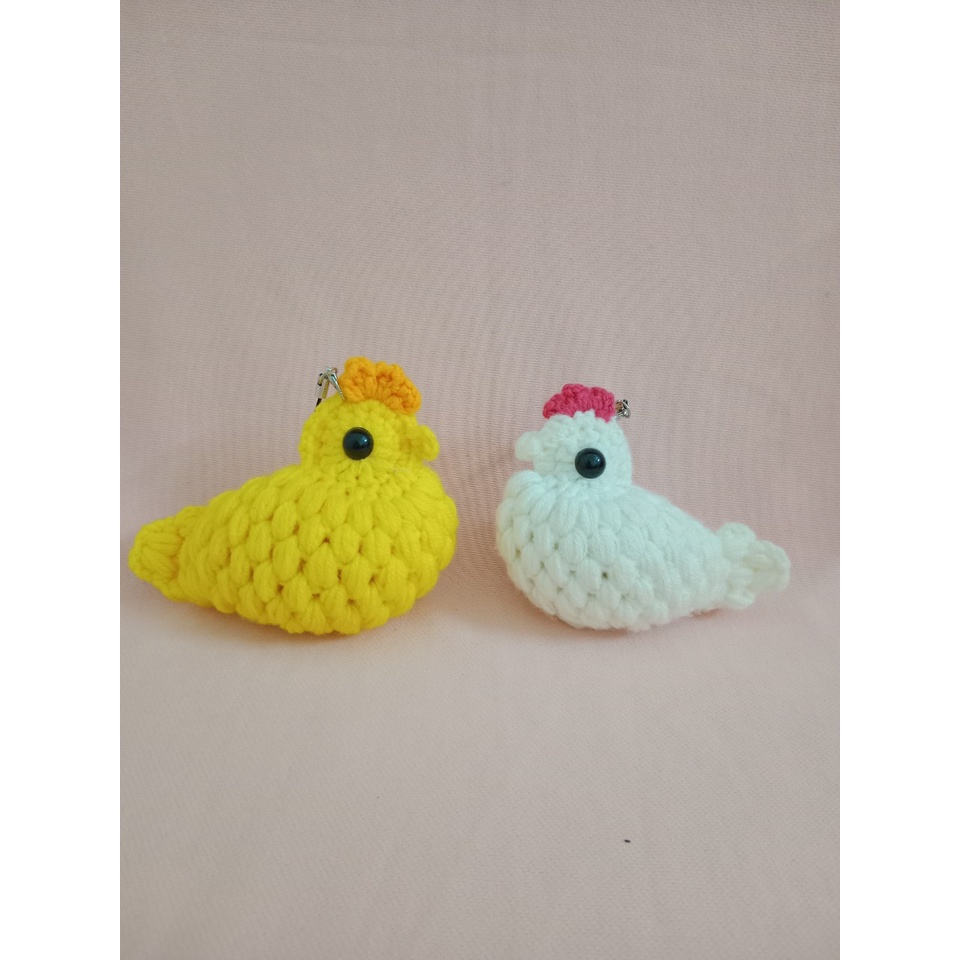 Móc treo chìa khóa bằng len hình con gà