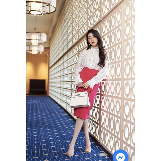 NEVA newtag set áo sơ mi trắng và chân váy hồng mới nguyên tag S/M