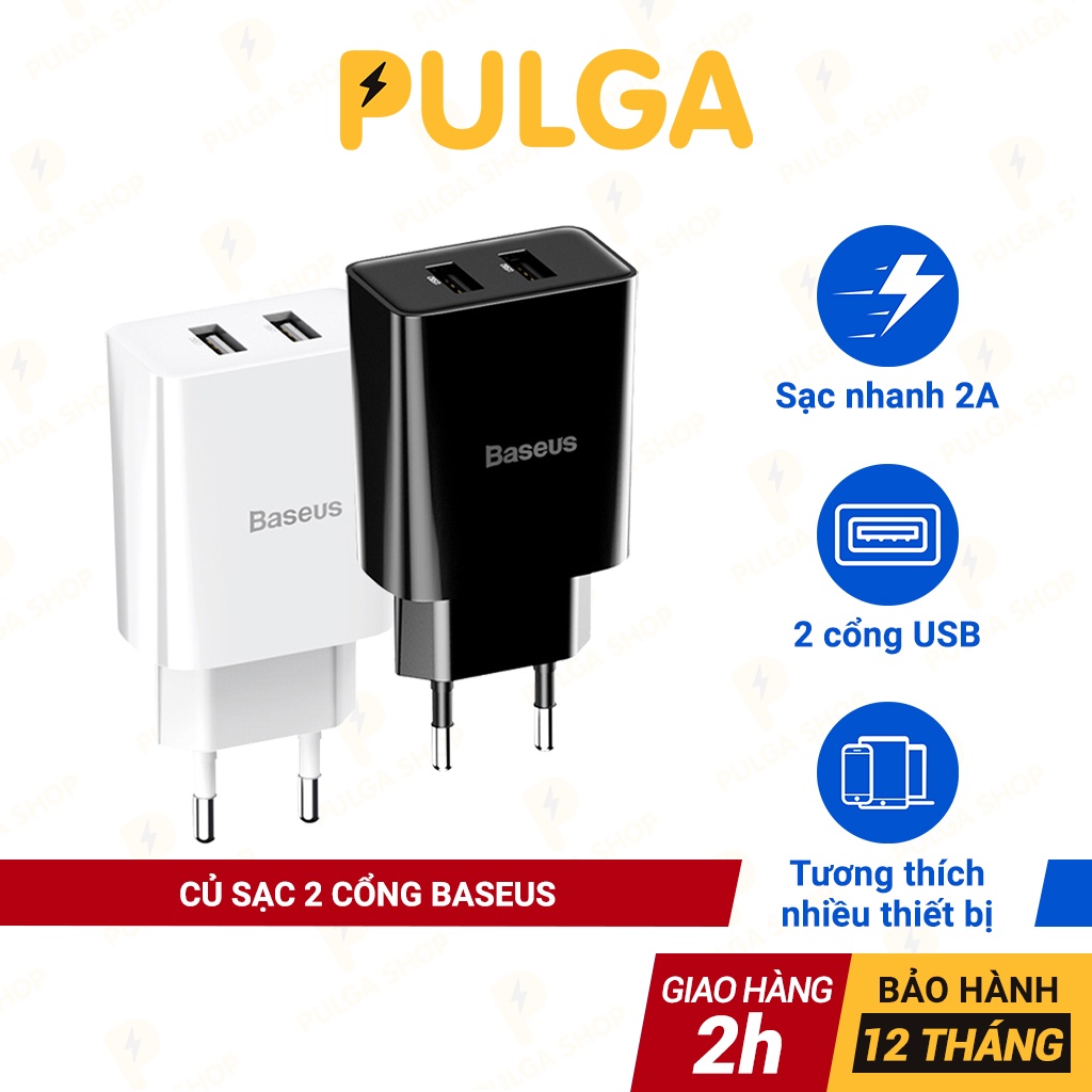 Cốc Sạc Baseus 2 Cổng USB Sạc Nhanh 2A Cho IP Samsung Huawei Xiaomi Oppo