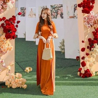 Áo Dài Thiết kế màu cam, Màu xanh Lụa Ngọc Áo Dài Việt Chuẩn Phom Cam kết Chất Lượng