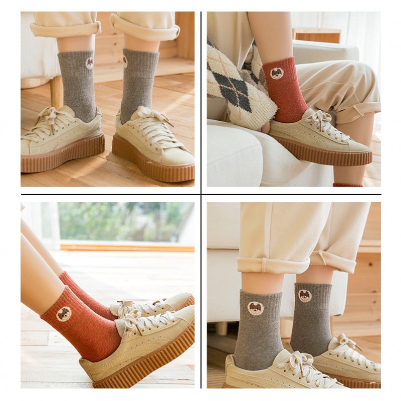 Tất Vớ Cổ Cao Cotton Họa Tiết Hình Chú Chó Hoạt Hình Đáng Yêu