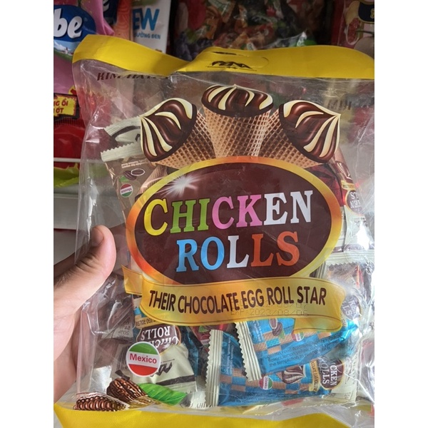 Bánh ốc quế socola kem Chicken Rolls (gói 300g)