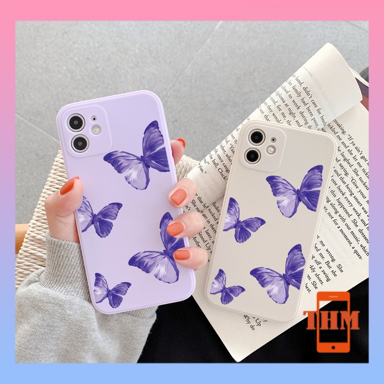 Ốp Điện Thoại Cạnh Vuông Họa Tiết Bướm Tím Cho iphone 6/6plus/6s/6splus/7/7plus/8/8plus/x/xr/xs/11/12/13/pro/max/plus/promax-3069