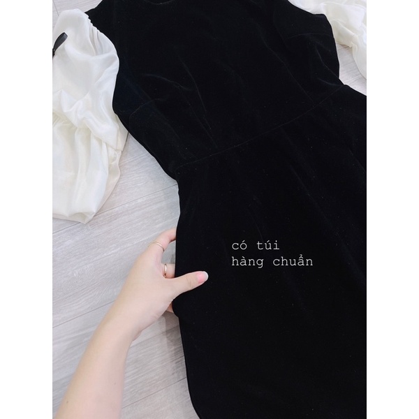 VÁY NHUNG THIẾT KẾ TAY NƠ CỰC XINH