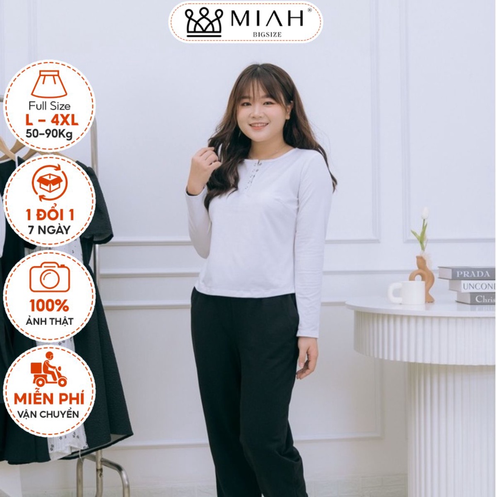 Áo thun dài tay bigsize cotton nữ 5 nút cúc co giãn Orange màu đen xám trắng 50-90kg đi chơi cafe dạo phố MIAH AO0003