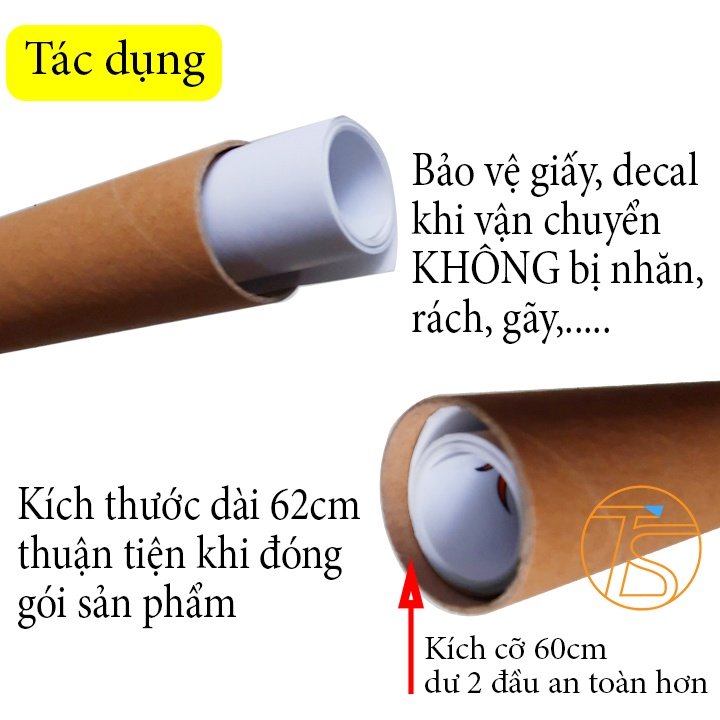 50 Ống giấy tròn gói hàng decal, tranh, giấy dán tường (dài 620 x phi 34 x dày 1mm) - ống tube giấy đựng Poster