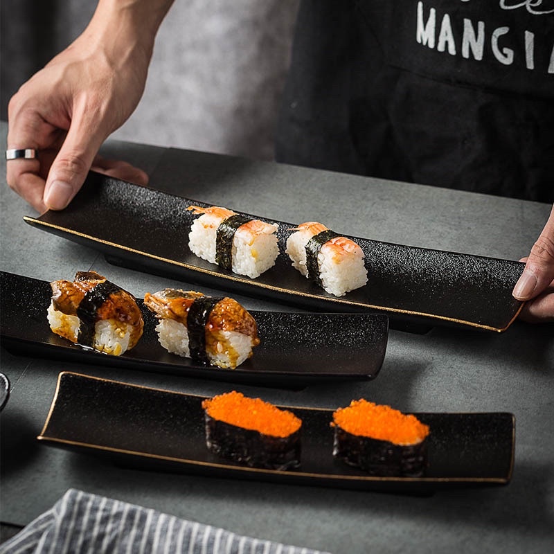 Đĩa sushi men nhám viền vàng cao cấp, Đĩa sứ nhà hàng