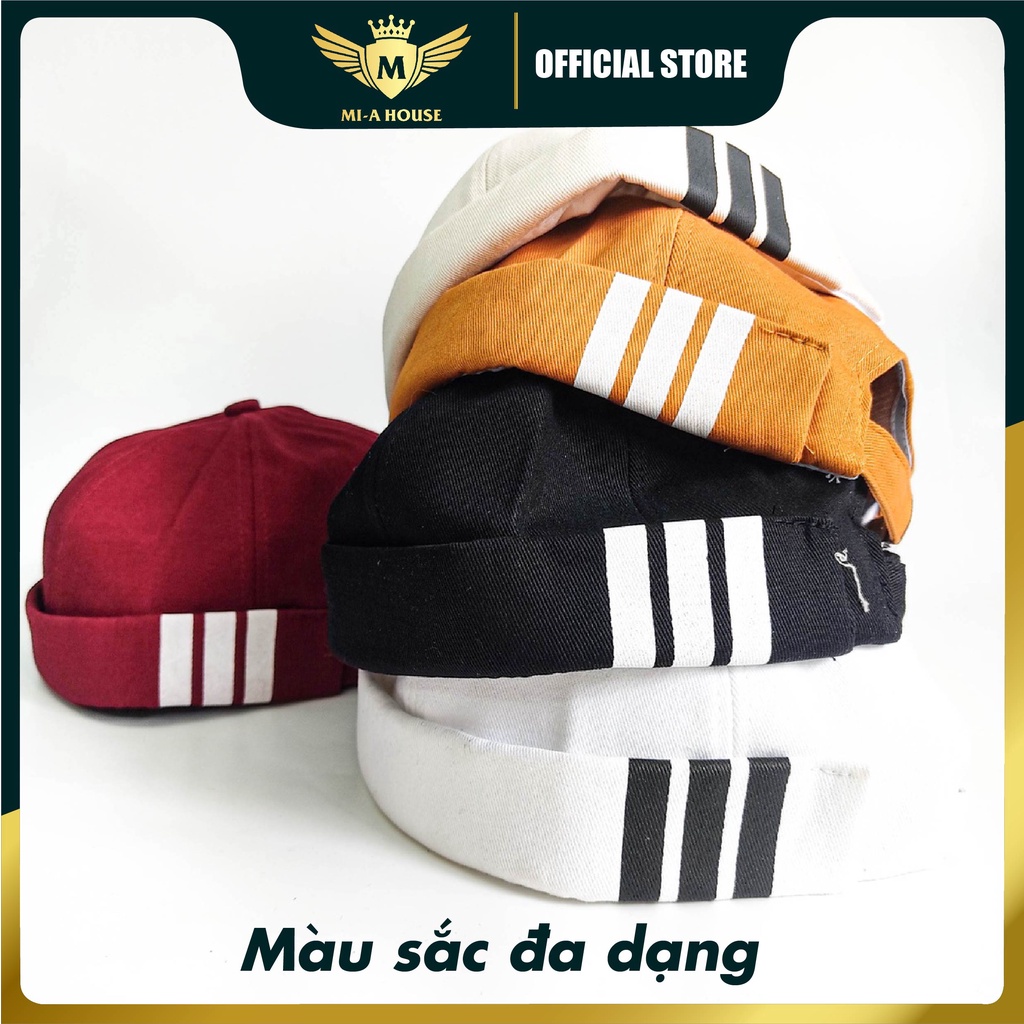 Mũ lưỡi trai Miki tròn không vành 3 sọc nam nữ, nhiều màu sắc, chất liệu cotton phong cách Hàn Quốc hợp thời trang