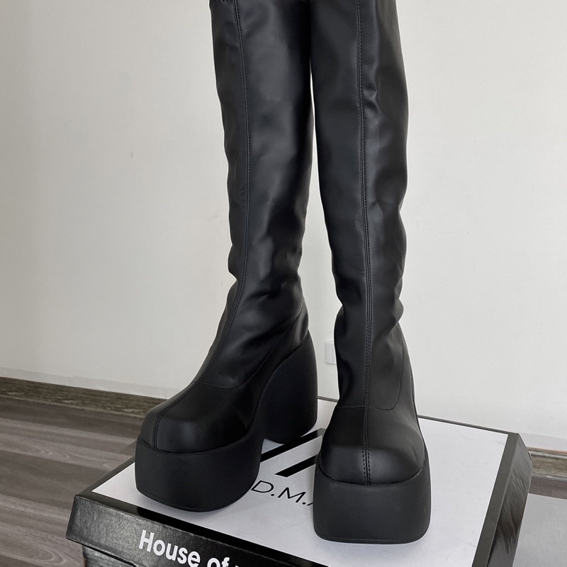 𝐃𝐦𝐚𝐧𝐡 - 𝐆iày boot unisex nam nữ đế độn 12cm cổ lửng màu trắng - đen thời trang 2023