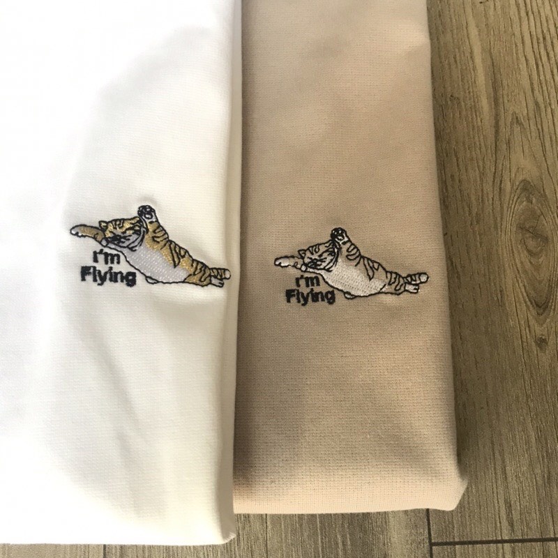 Áo thun nam dài tay thêu hình mèo xuất khẩu , áo thun nam VNXK