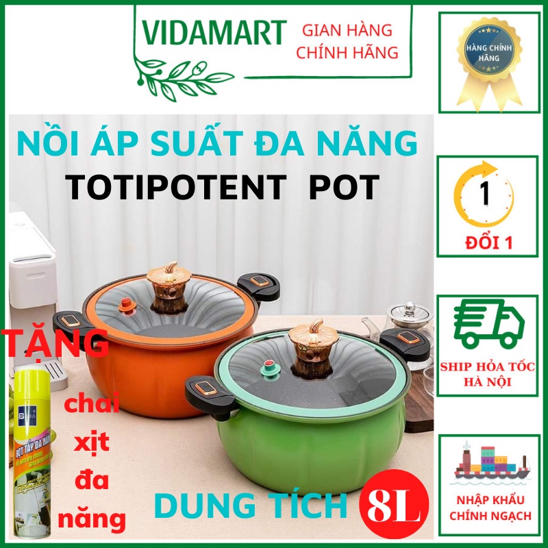 Nồi Áp Suất Đa Năng 8L Chính Hãng TOTIPOTENT POT Dùng Được Cả Bếp Từ Thiết Kế Sang Trọng Bảo Hành 12 Tháng (Bí Ngô)