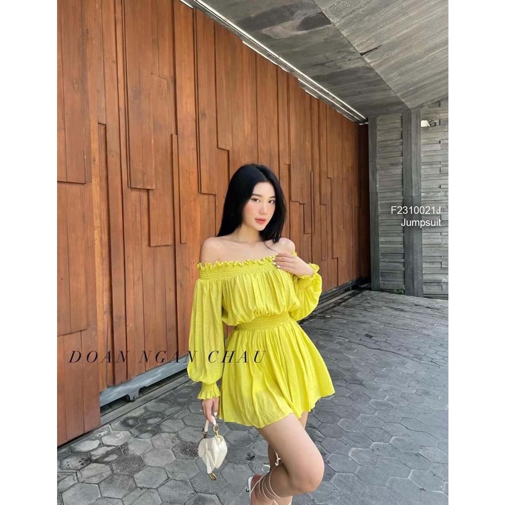 Jumpsuit đũi tơ xinh xẻo trễ vai tay dài bo!