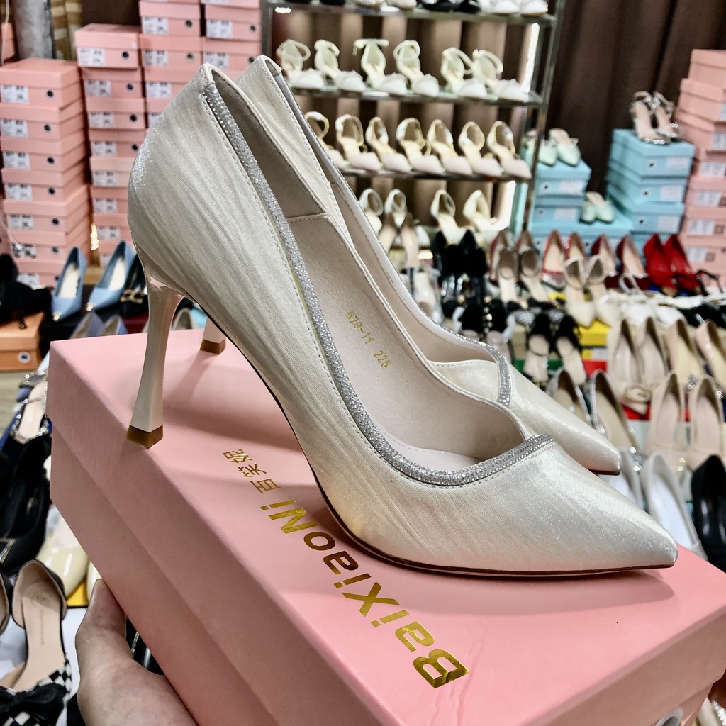 Giày cao gót nữ mũi nhọ cao 9cm có ảnh thật