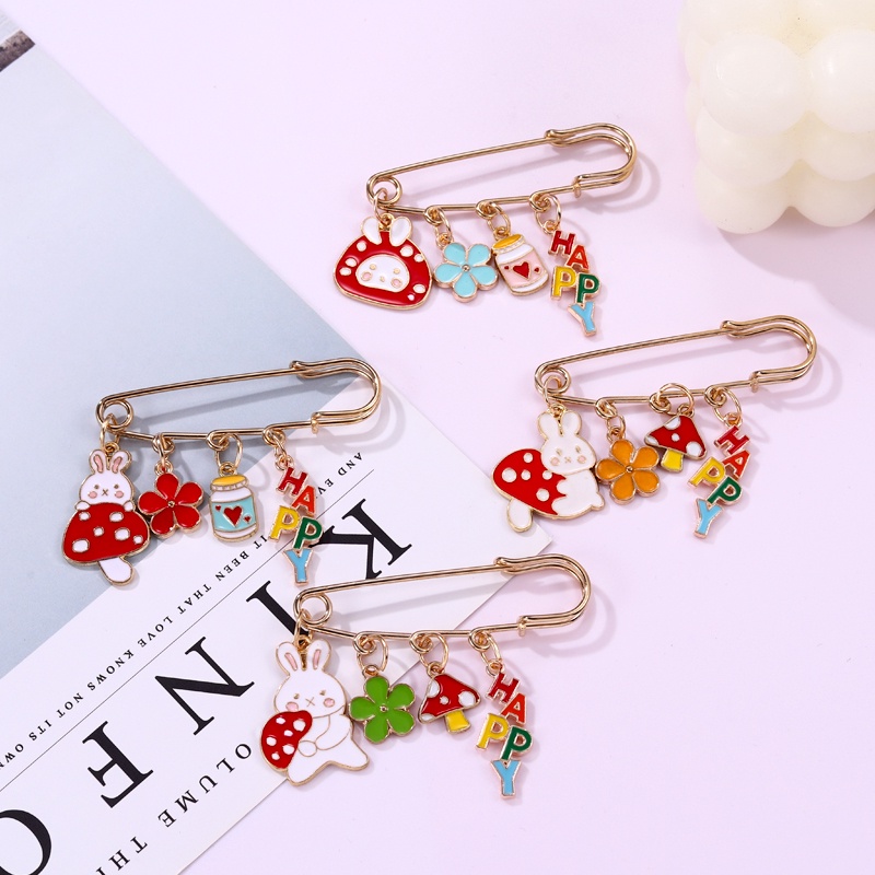 Trâm Cài Áo Hình Thỏ Và Hoa Nấm Dễ Thương Bằng Hợp Kim